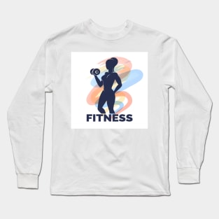 Fitness Logo presenting Woman with Dumbbell Long Sleeve T-Shirt